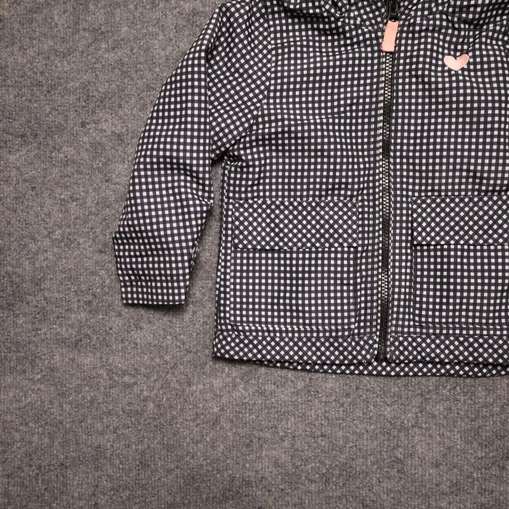 OshKosh B'gosh Jacket Toddler Girls 2T Blue Gingham Hooded Fleece Lined Raincoat